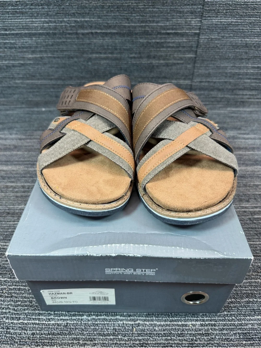 Spring Step Hazman Leather Casual Brown/Blue Multi-Texture Slide Sandals 10.5-11